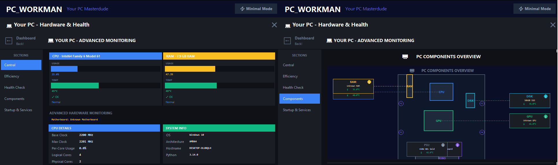 2D Components Map - wizualna mapa podzespołów PC z auto-detect motherboard